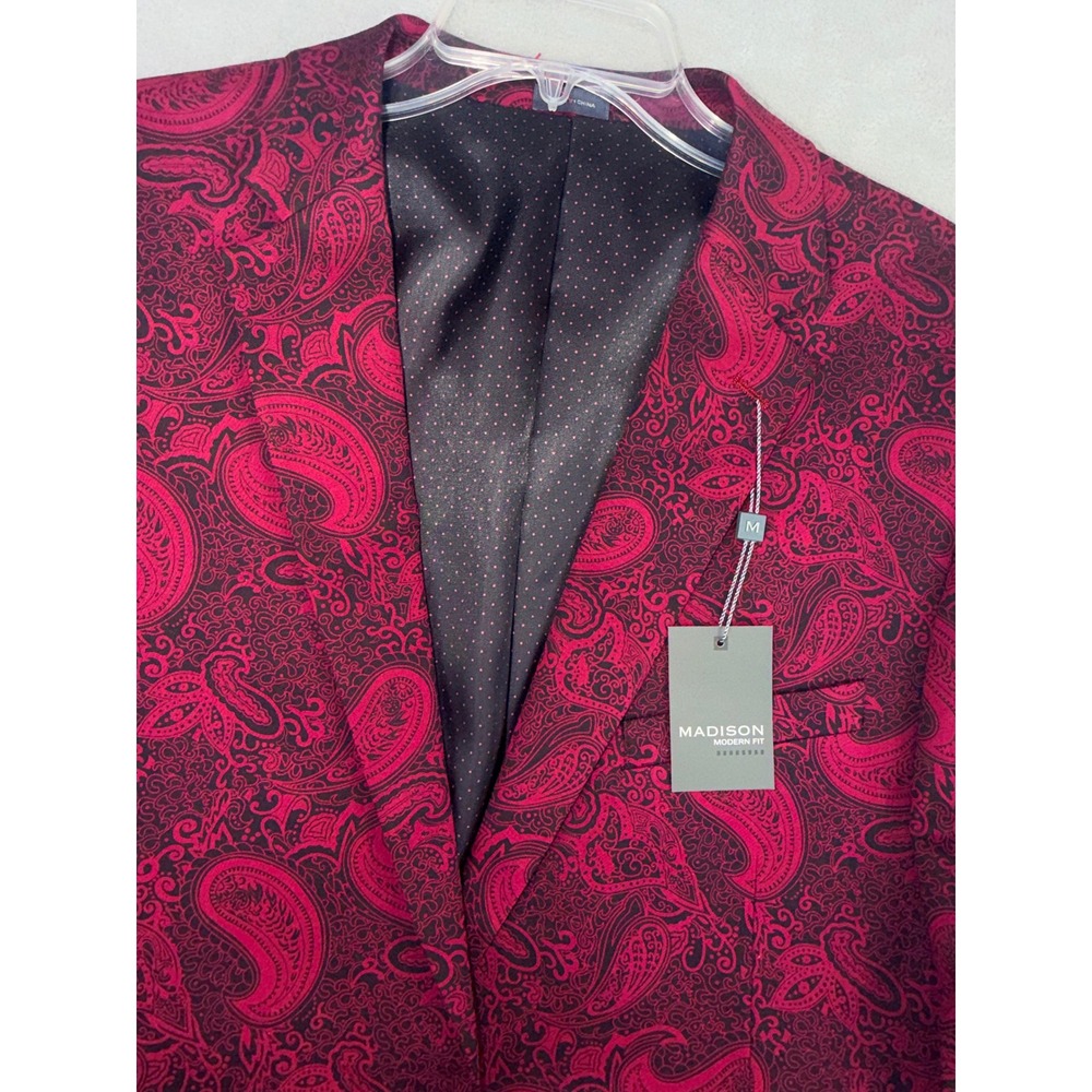 Madison Mens Modern Fit Paisley Blazer Red Black Sport Coat 44R BK2753J NEW